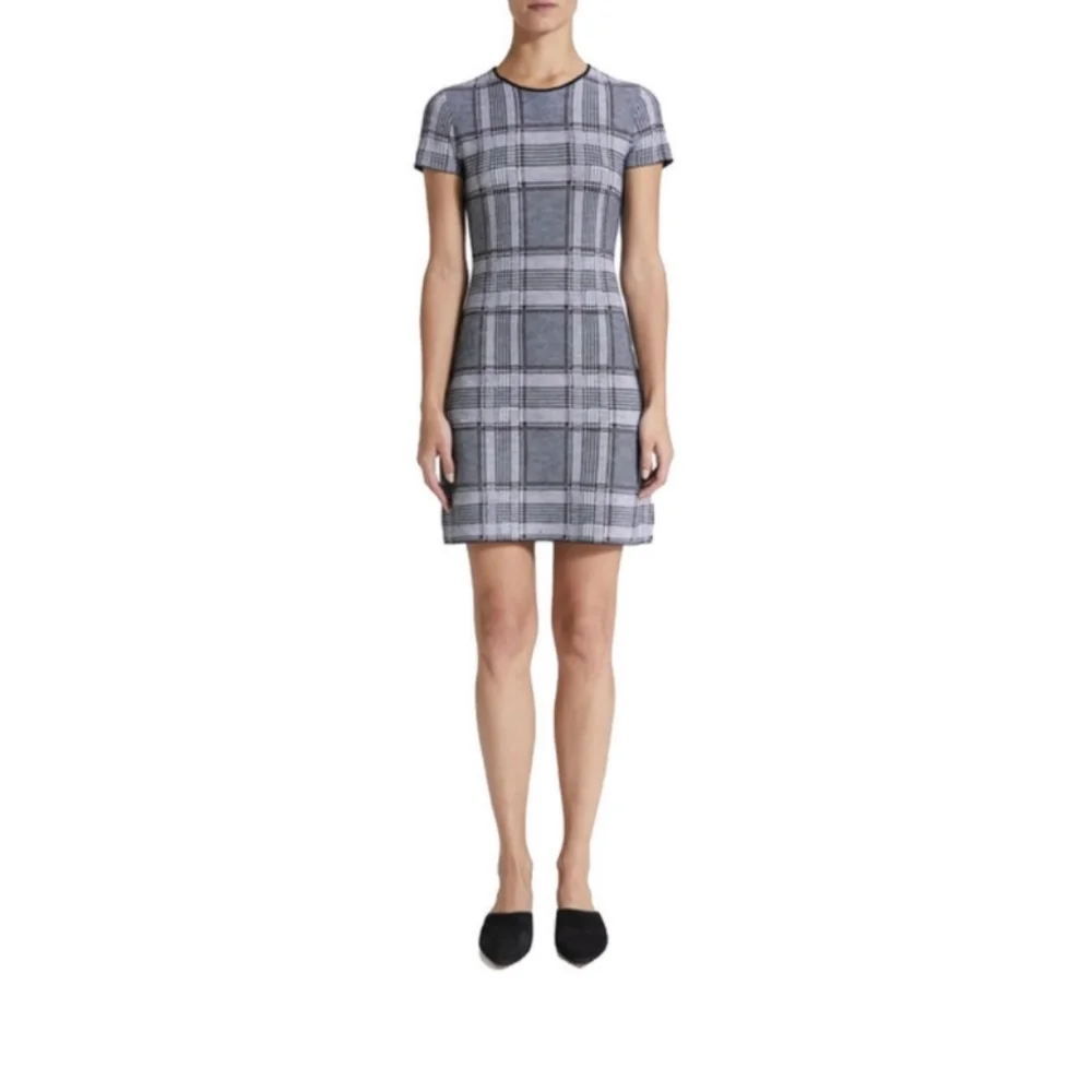 Theory Plaid Cap Sleeve 100% Merino Wool Mini Dress Branteen JQ Size P/ 00/0 - Picture 1 of 8